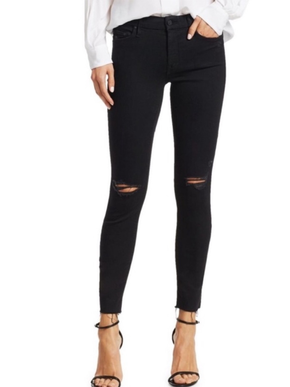 MOTHER The Looker Ankle Fray Jeans in Guilty As Sin Black Size 25